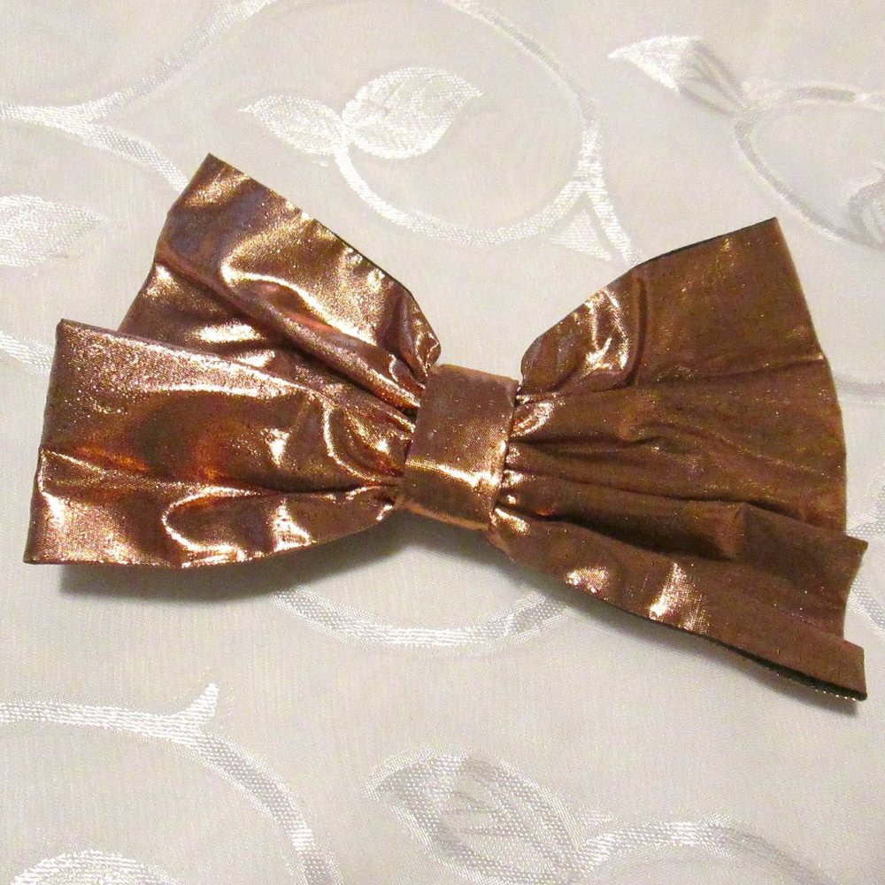 BRONZE METALLIC BOW WITH HAIR CLIP – CUSTOM MADE BY FANCY
